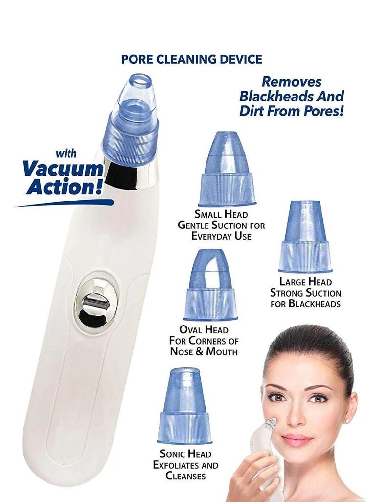 5 in 1 Electric Blackhead Remover Vacuum Suction Machine | Facial Pore Cleaner Acne Oil Extractor Tool | Rechargeable Face Cleansing Device for Women Men | Skin Care Beauty Tool