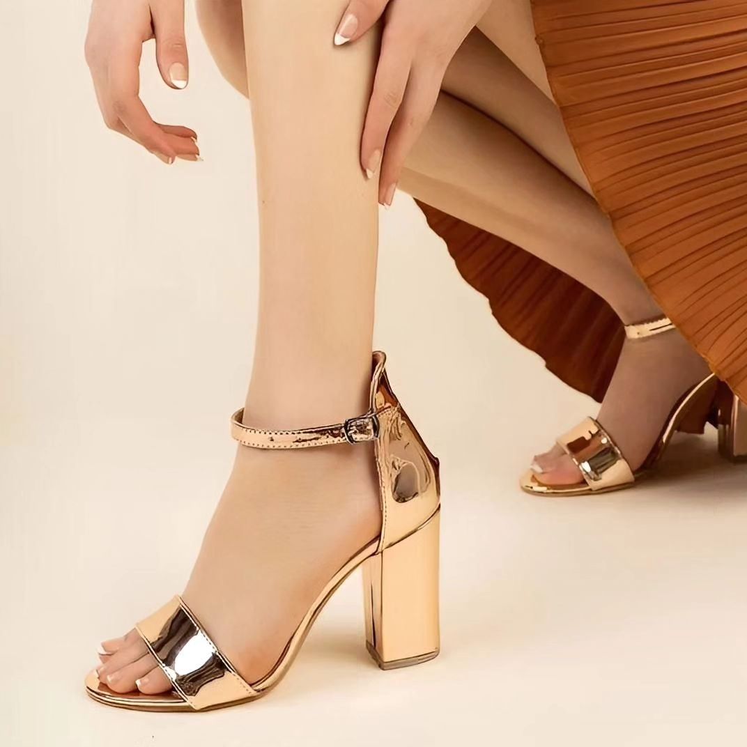 Women Fashion 3 Inches Block Heels Sandals Luxurious Fairy Style Glamour  Embellished Chunky Faux Suede Comfortable and Stylish for Any Occasion for Summer Black, White, Beige, Silver, Golden