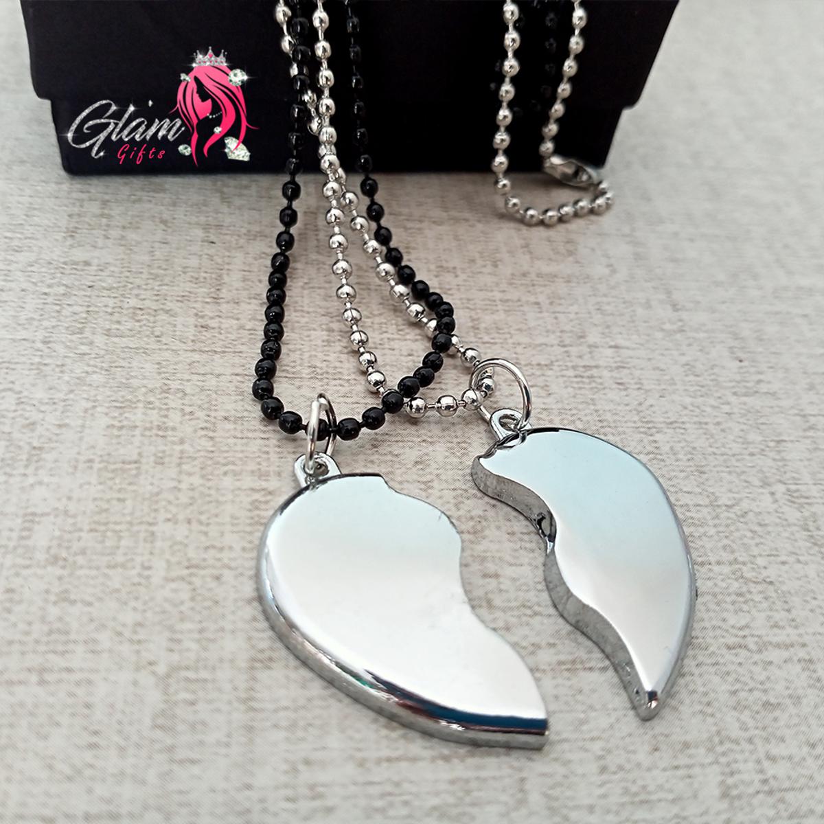 Silver Magnetic Broken Heart Necklace Locket - Heavy Metal Magnetic Heart Pendant Necklace Gift For Friends Couples
