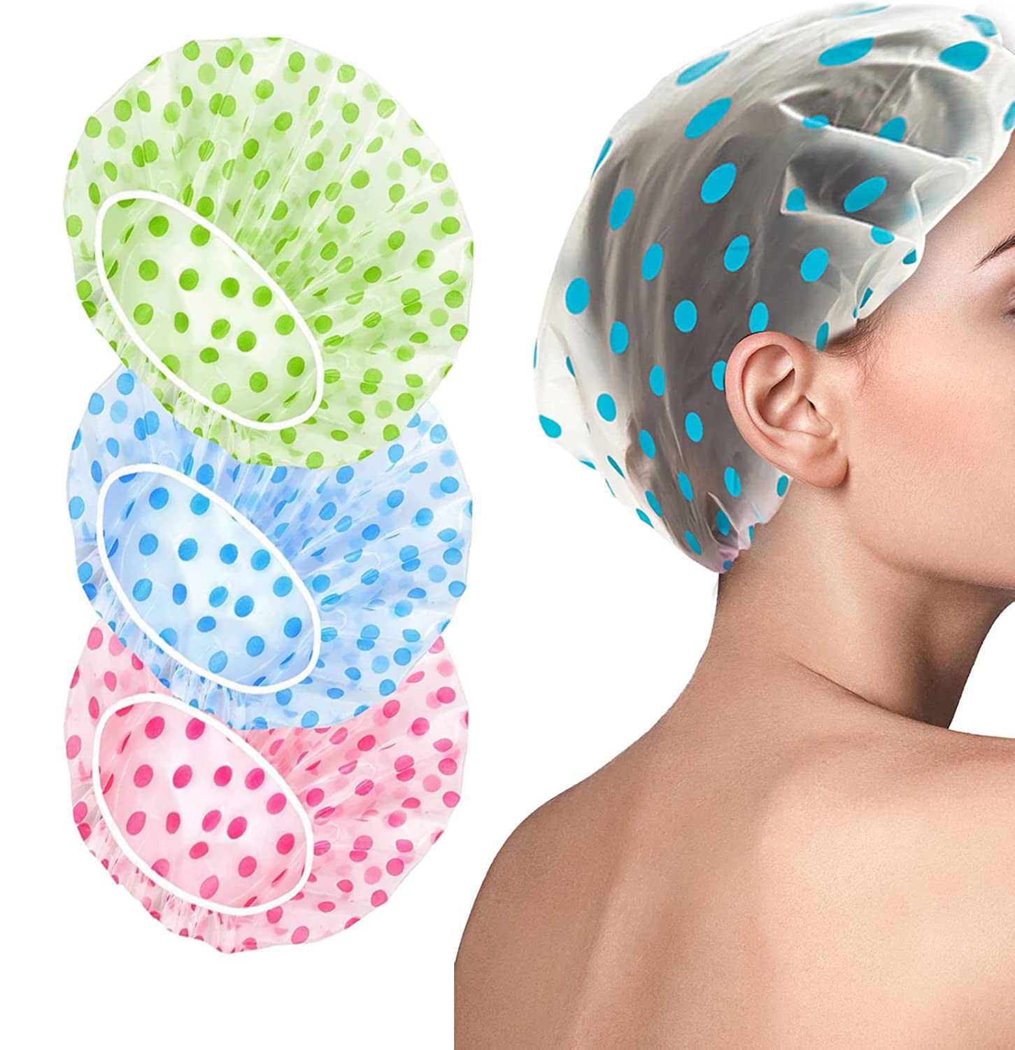 3 pcs Shower Caps for Women/Men Waterproof Shower Caps Reusable Shower Hats Elastic Bath Cap for Women Kids Girls, Travel Spa, Hotel and Hair Salon multi color, MULTI DESIGN.