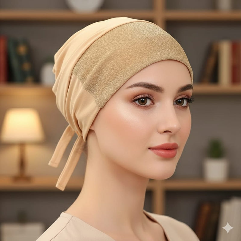 shimmer glitter golden Muslim Headscarf Inner Hijab Caps Wraps Women Islamic Under Scarf Ninja Scarf Ramadan Stretch Cotton Bonnet Caps
