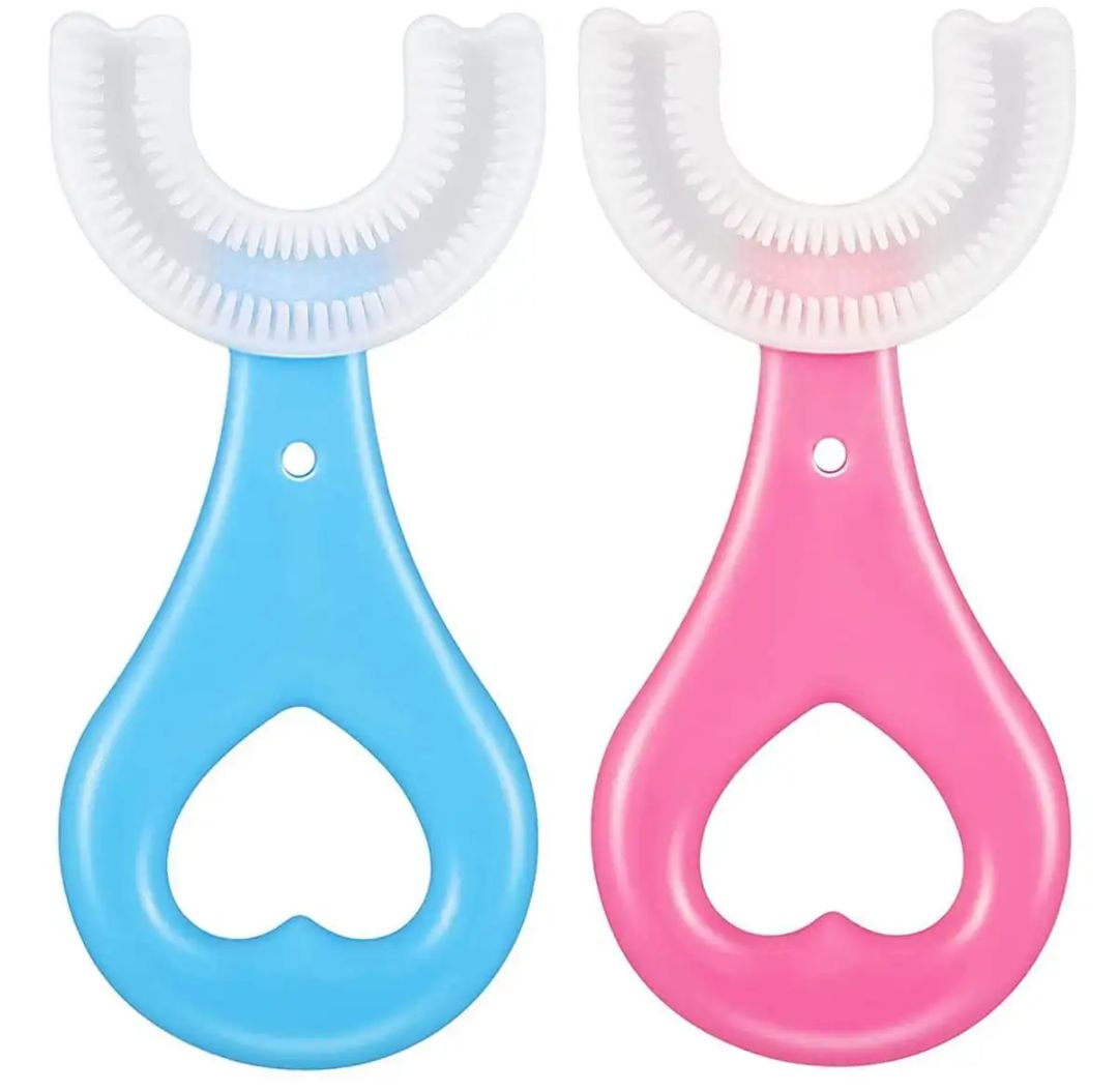 U Shape Silicon Toothbrush for Kids| 2-12 Ages Kids Toothbrush| Portable Hand-Held Infant Soft Bristle 360 Degrees Mouthpiece for toddlers| Children's Oral Care Teether Teeth Cleaning Brush