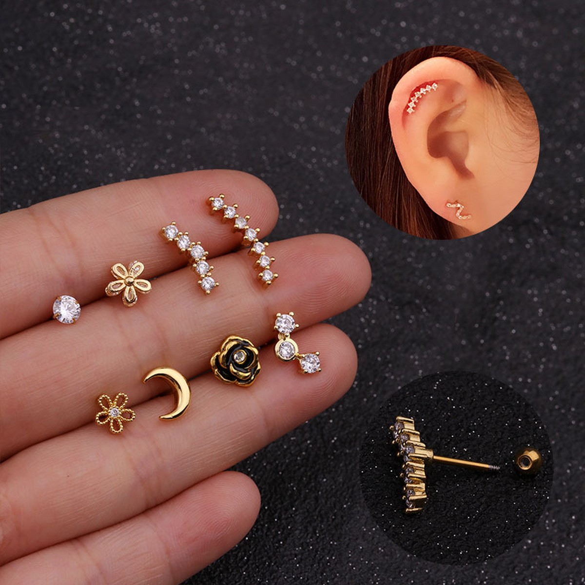 Conch Earring 18ct Gold  Smooth Finish  Curved Bar Stud  Victoria Grace  Silversmith