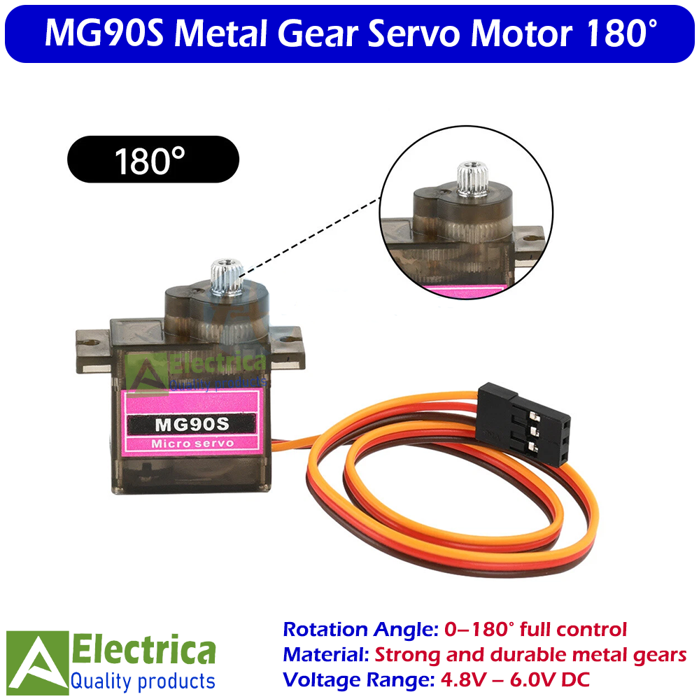 MG90S Metal Gear Micro Servo Motor 12g 180 Degree for Arduino, RC Helicopter, Drone, Car by Electrica