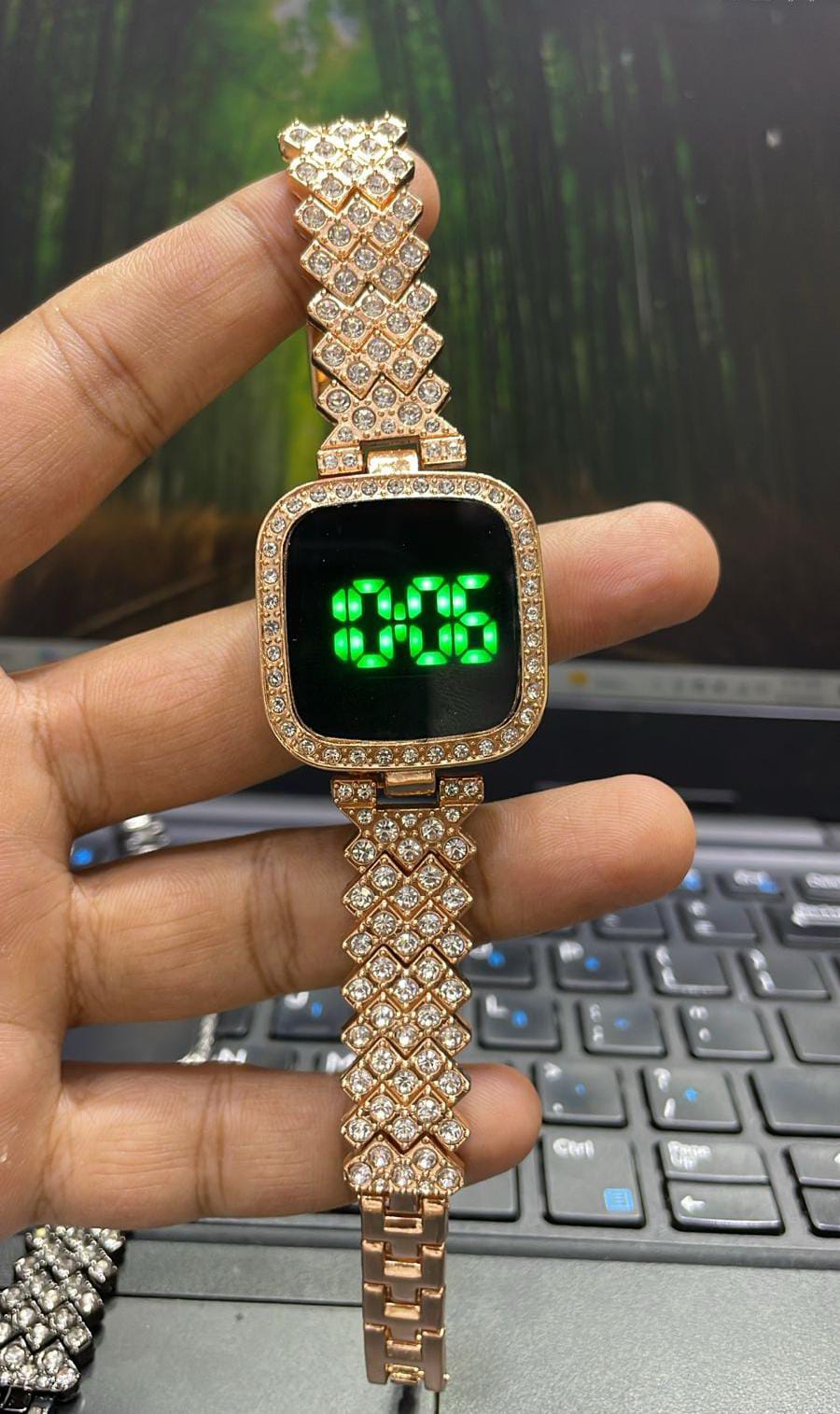 Diamond Touch Screen LED Watch for Ladies –Jewellery For Girls Style in Stainless Steel Chain Digital Wristwatch for Women's – Stylish Fashion Watch For Girls With Bracelet in Silver Stone Round & Square Dial Shape For Gift