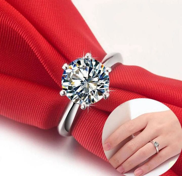 Shiny Silver Plated Six Claws Zircon Ring for Girls - Sterling Silver Diamond Ring  Adjustable High Quality