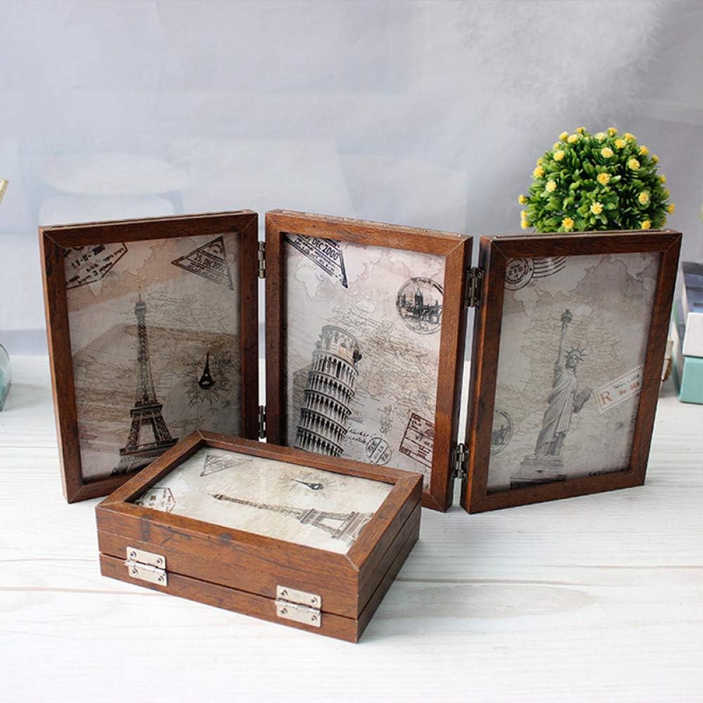 Triple 5x7 Black MDF Wood Picture Frame with Glass Front and Hinged Foldable Design