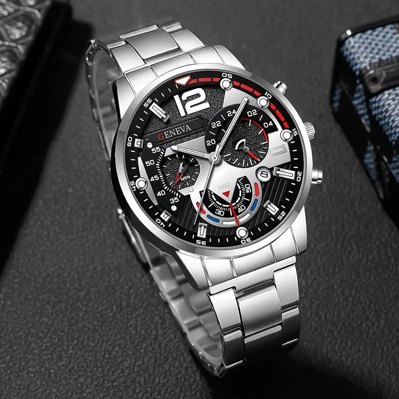4pcs New Vintage Luxury Men's Quartz Watch Set Suitable for Various Occasions