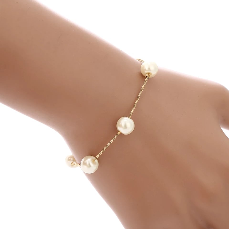 Wedding Pearl Necklace, Bracelet & Earrings Jewelry Set For Girls