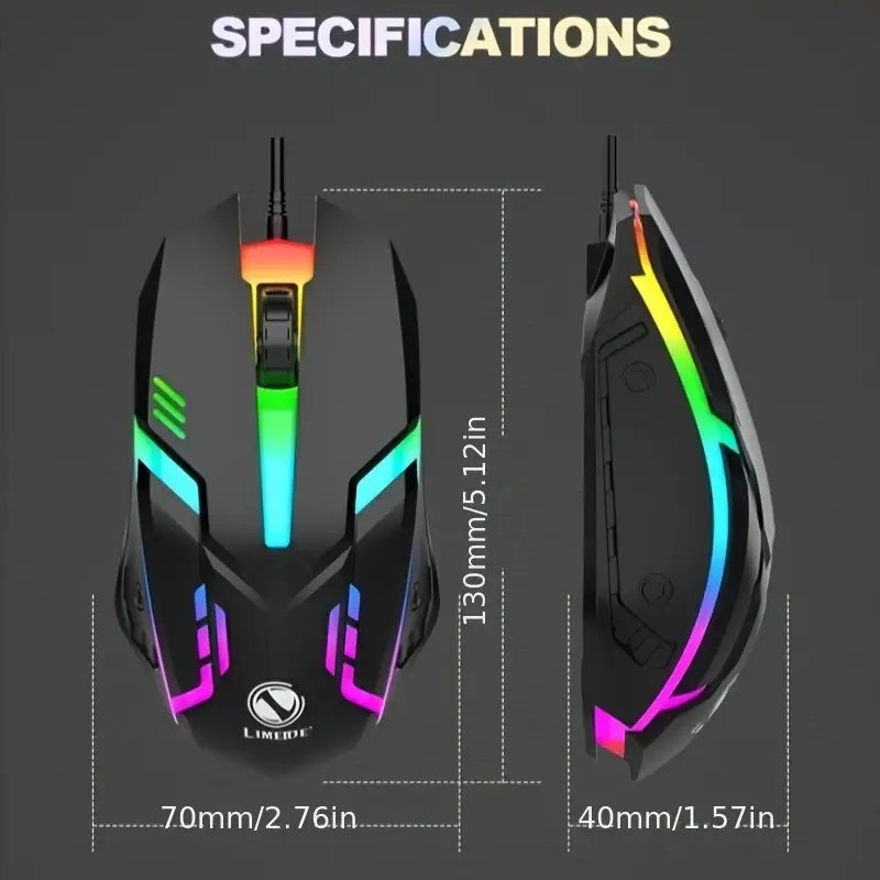 RGB Gaming Keyboard & Mouse Combo - 7 Colour Wired RGB Mouse and Keyboard Set - USB Wired Pack For PC & Laptop - Black & White