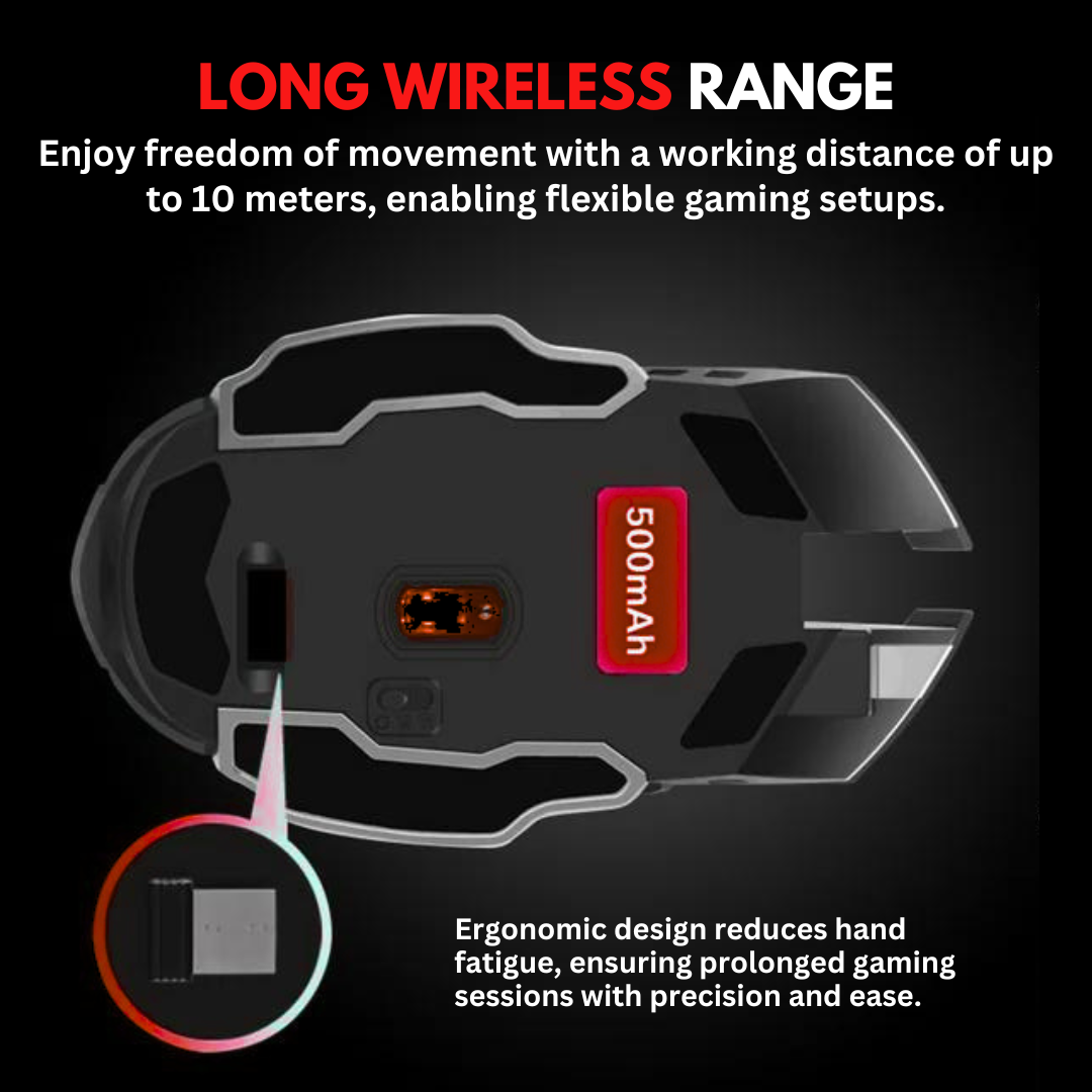 【PRO】Rechargeable RGB Wireless Gaming Mouse With 3200 dpi Mechanical 6 Programmable Buttons - USB 3.0 Optical LED Bluetooth Wireless Mouse - 2.4GHz 7M RGB LED Light With Mouse Pad for Smart TV, PC, Laptop, Computer, Gaming, Pubg Mobile - Add To Cart