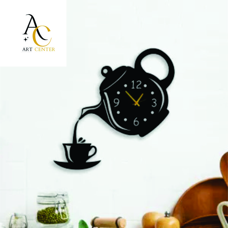 Coffee Cup and Kettle Design Wall Clock, Clock for Kitchen, Stylish Clock for Kitchen, Kitchen Clock, Wooden Wall Clock for Kitchen