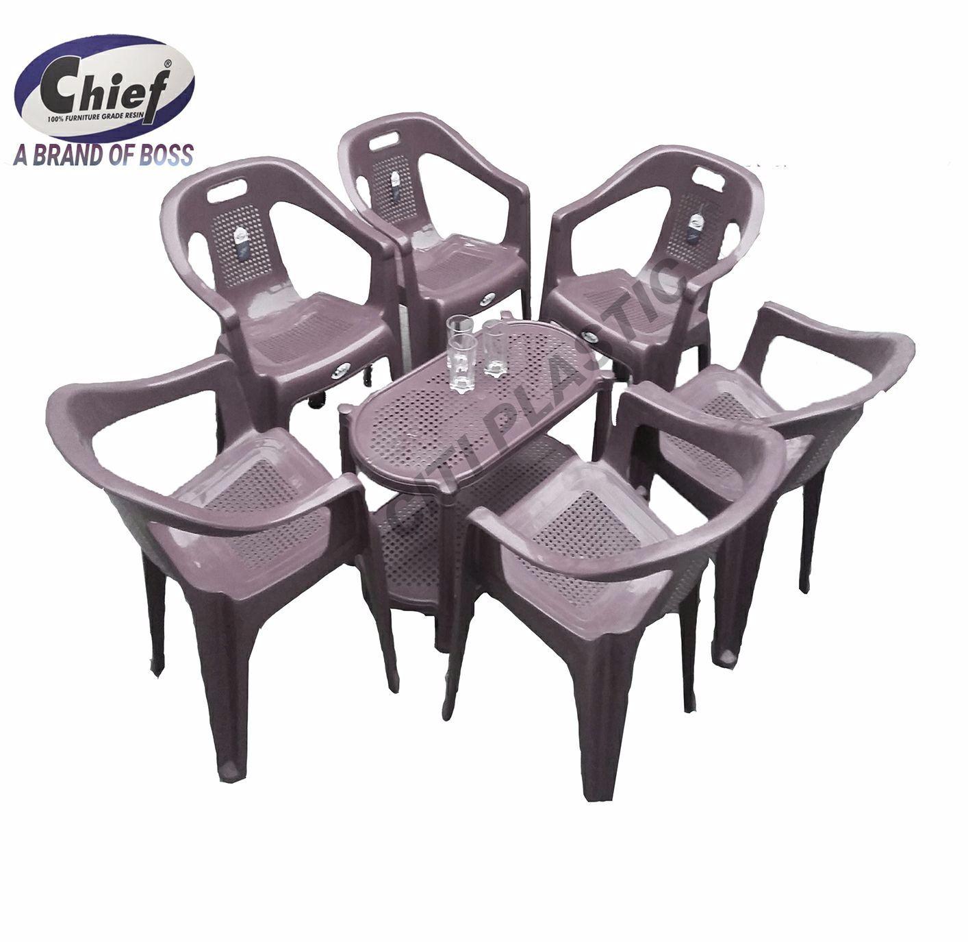 Plastic Chairs Boss Full Plastic Chairs of 6 Plastic Chairs and Table- Grey: Buy Online at Best Prices in Pakistan | Daraz.pk