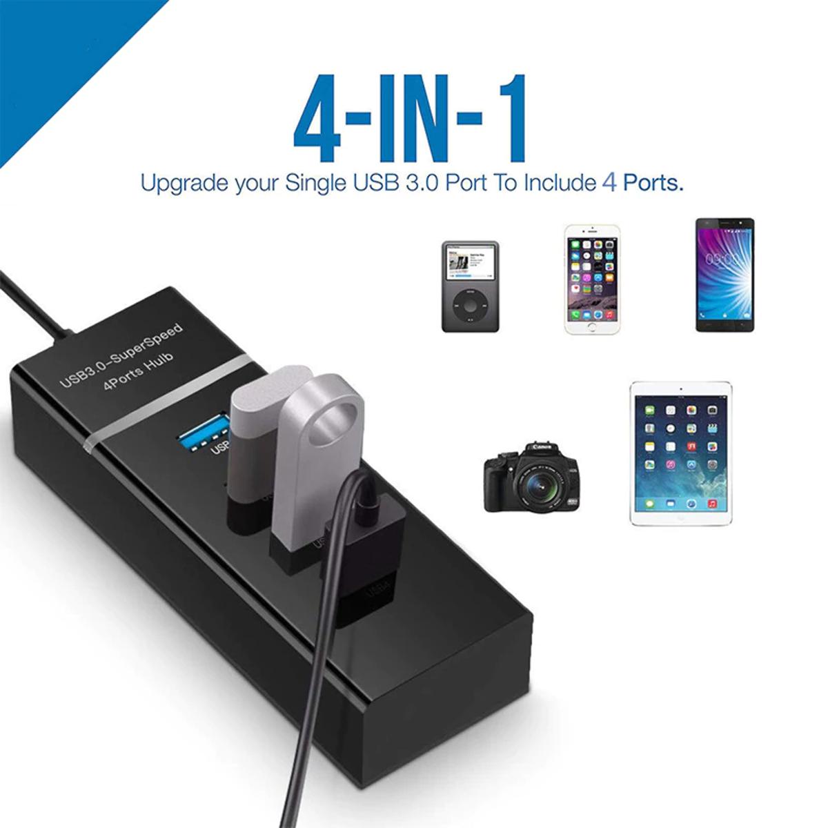 USB 3.0 Hub 4 Port USB Extender Compatible for Surface Pro XPS IdeaPad MateBook X Pro Notebook PC USB Flash Drives Mobile HDD