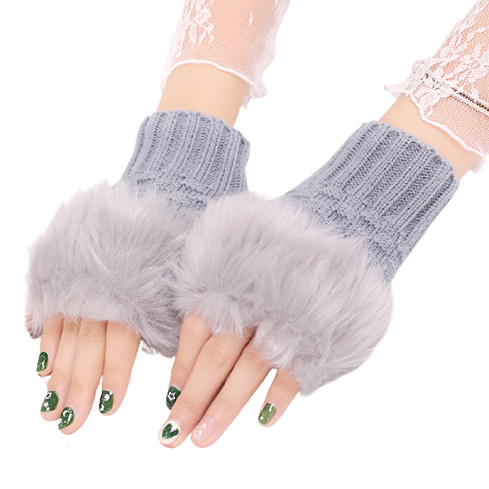 Women Girls Winter Wool Knit Gloves Warm Fingerless Gloves Mitten Crochet Thumbhole Arm Wrist Ultra Soft