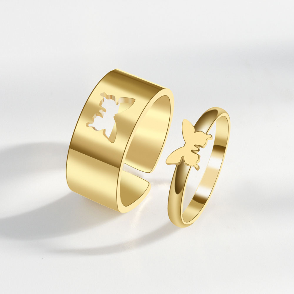 Trendy Butterfly Rings for Men & Women - Lover Pack of 2 Open Adjustable Rings for Couples - Couples Ring