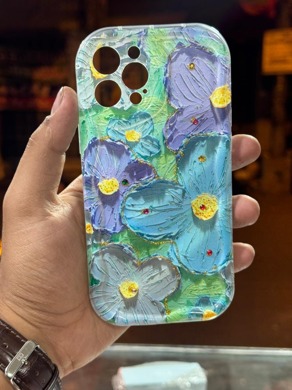 3D Floral Phone Case with Gem Camera Lens Protection – Elegant Sculpted Flower Cover with Rhinestone Lens Guard for 11–17 Series & Flagship Android Phones