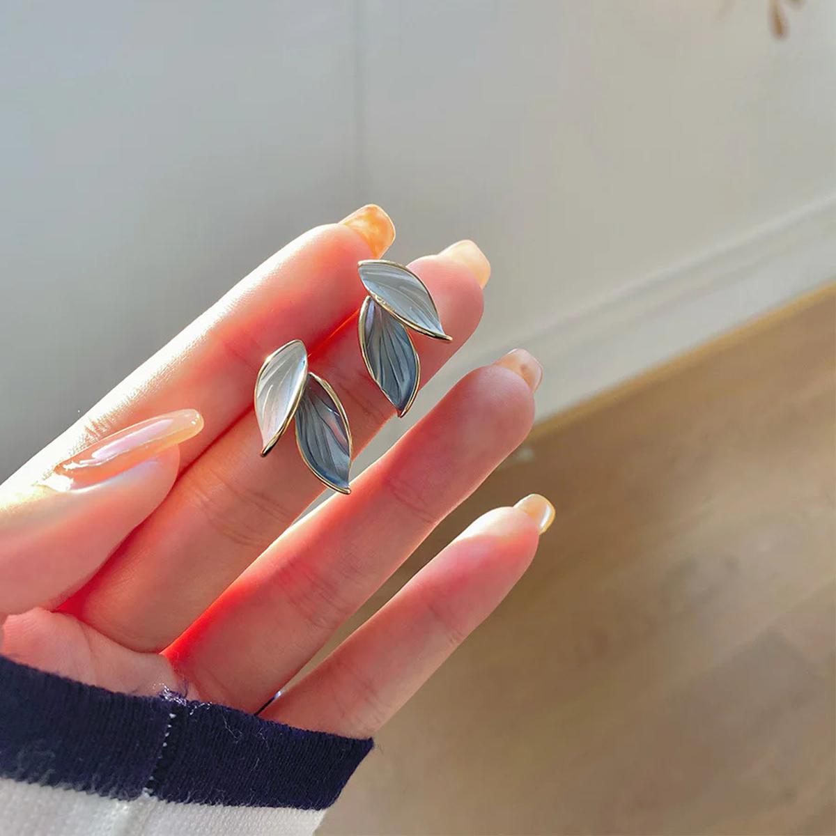 Blue Enamel Leaves Korean Jewellery New Colorful Earings For Girls | Stylish Jewellery For Girls