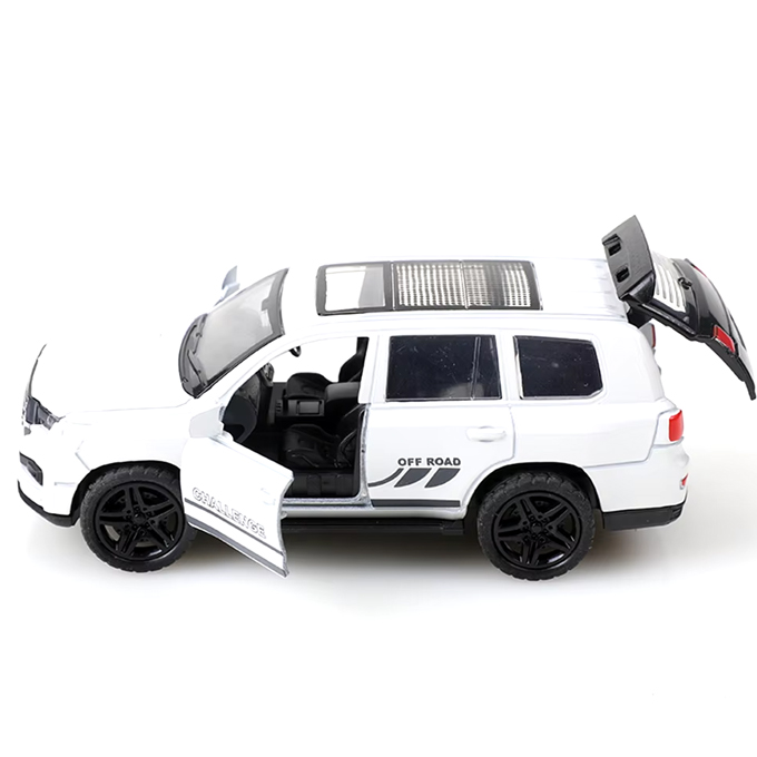 White Lexus Land Cruiser Prado Model Car - Diecast Toy with Alloy Body, Openable Hood & Doors, 5 Inches