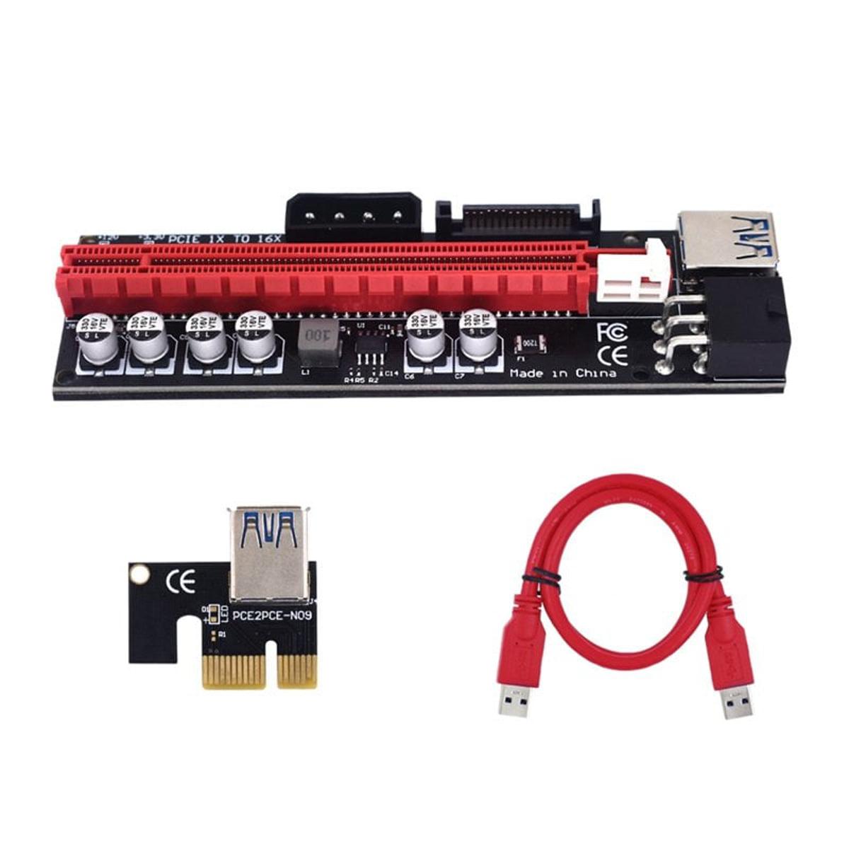 009s Plus Riser Card PCI-E 1x 16x PCIE Graphic Card With 3 power options 6Pin + 4Pin + SATA Power