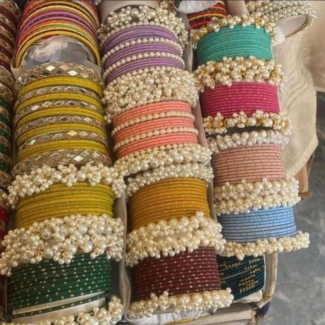 Trending pearls and velvet bangles ONE set with kundan kara for girls and women/fashion/bangles/trending