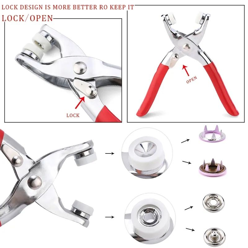 Metal Snap Buttons Press Plier with 150pcs 9.5mm Snap Buttons Kit | DIY Button Punch Tool for Baby Clothes, Jackets, Bags & Fabric Craft | Sewing Fastener Tool Kit