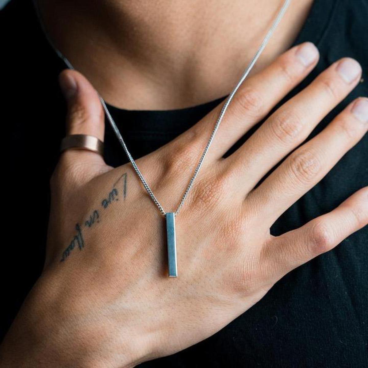 Silver 100% Pure Stainless Steel Vertical Bar Necklace/Locket/Chain for Men/Boys