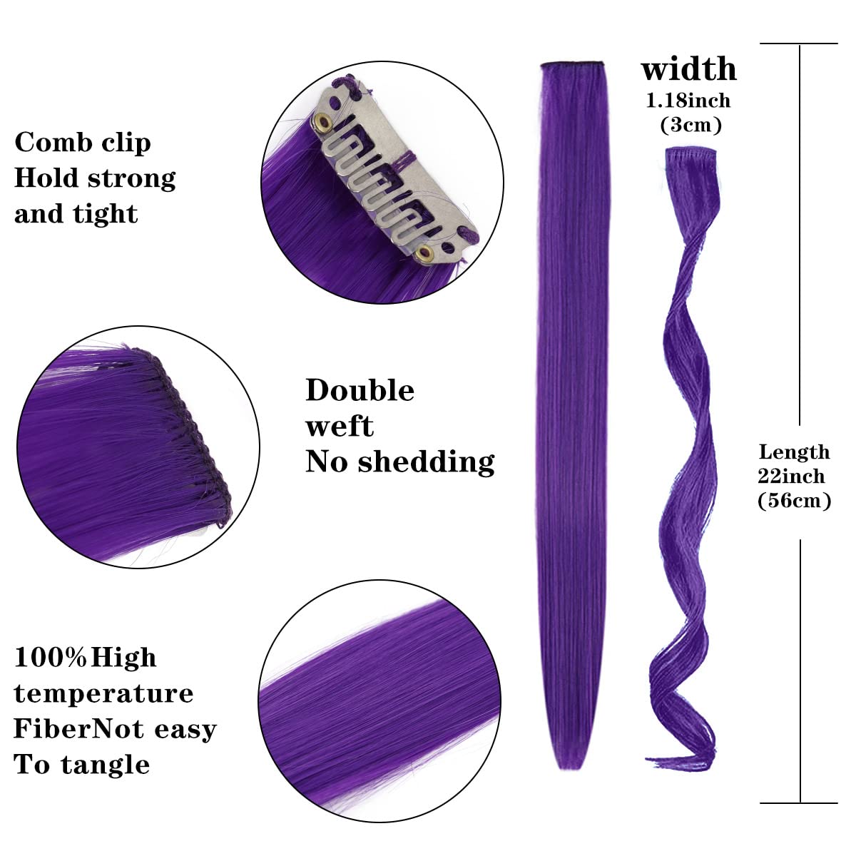 Hair Extensions Clip-In Neon Synthetic Hairpieces, 22" Straight Highlights for Kids & Girls – 1 Piece