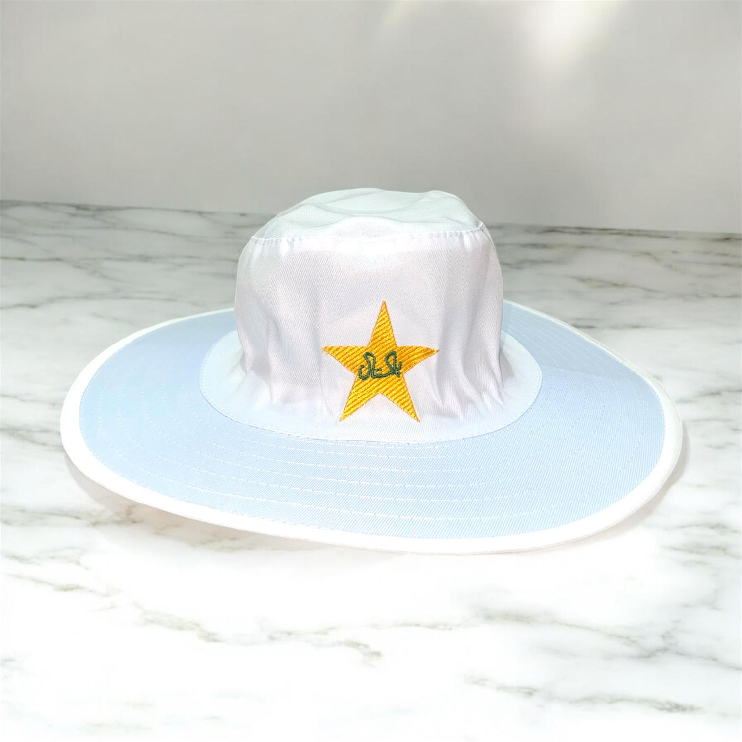 White Cricket Hat for Men Round | Sun Protection Cricket Hat Cap with Pakistan Star Logo | Lightweight Cricket Hat for Outdoor Sports & Training
