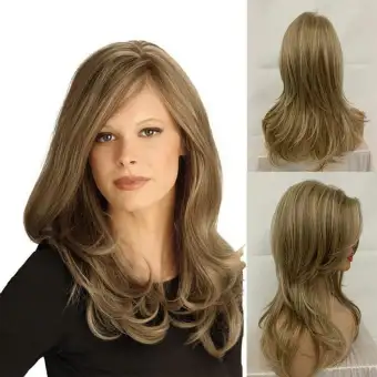 Women Natural Brown Party Long Curly Hair Care Wavy Synthetic Mix