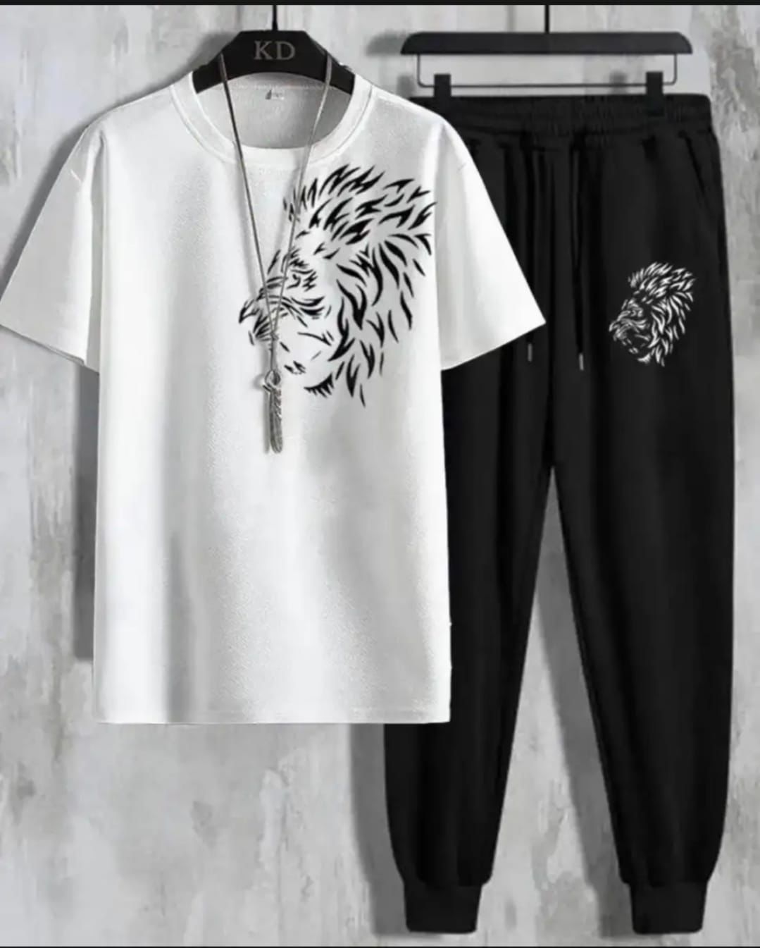 Trendy shoulder lion Tag Printed Summer Tracksuit For Men & Boys Tee-shirt with trousers New Design Round Neck Half Sleeves T Shirts Top Quality Gym Wear/Casual and comfortable Pair T-Shirt and Trouser