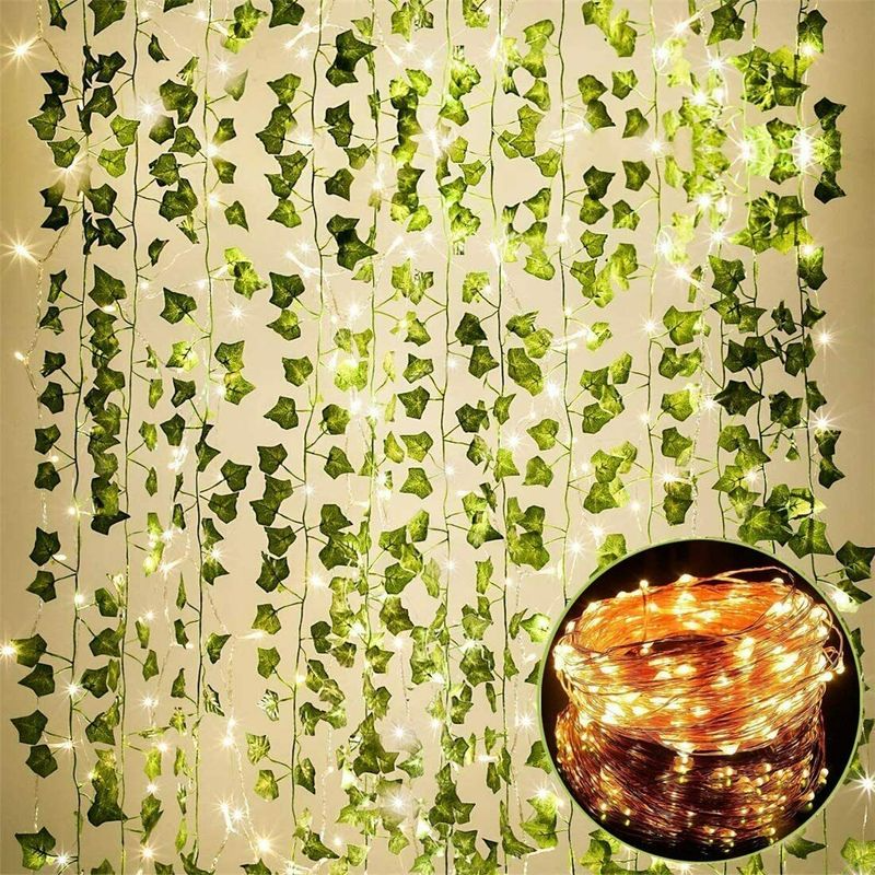 Artificial Plant Leaves with Fairy Lights – Battery Operated Money Plant Room Decoration