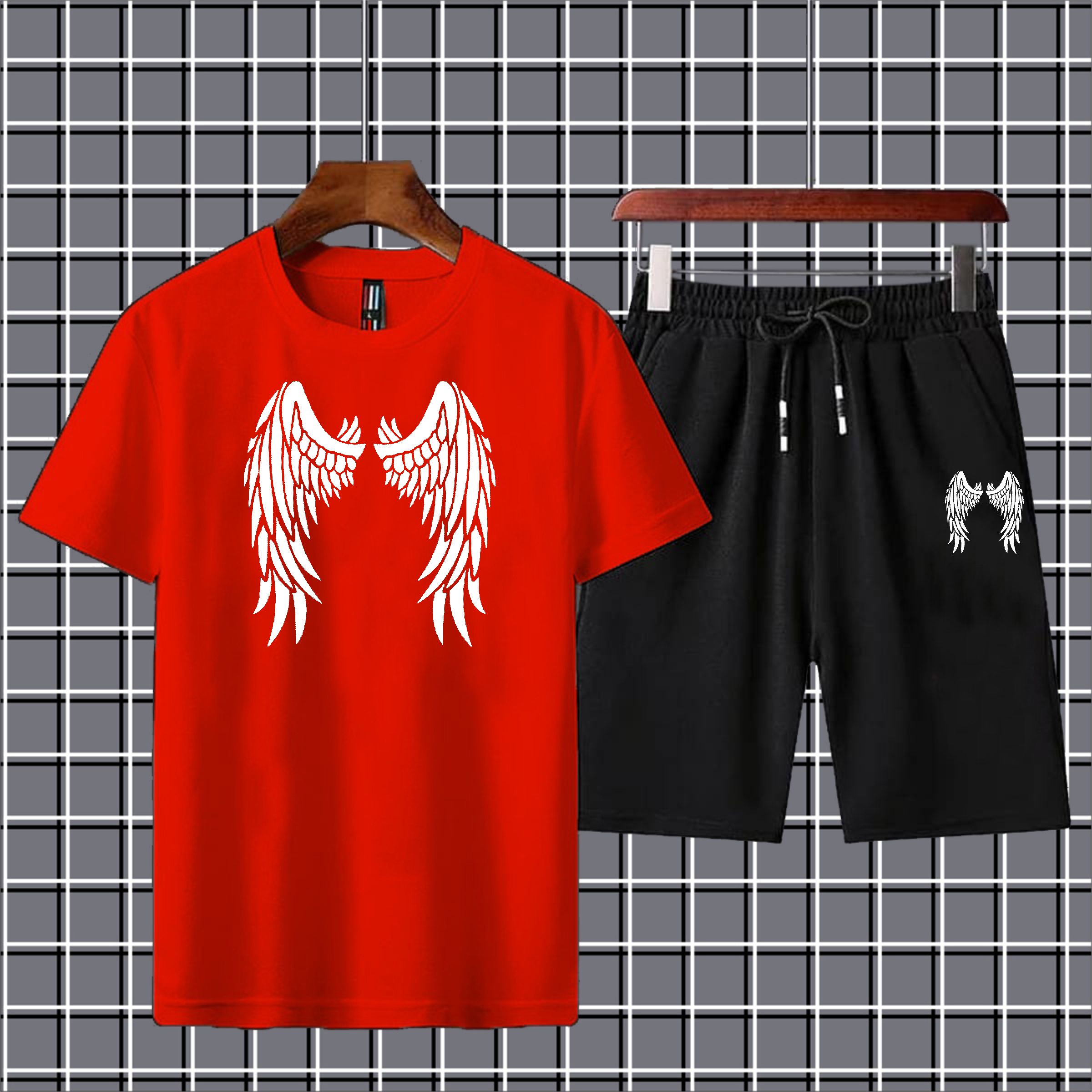 Eagle wings  Printed Shorts + T Shirts Set for Boys Tracksuit For Mens Summer Tracksuit-Black
