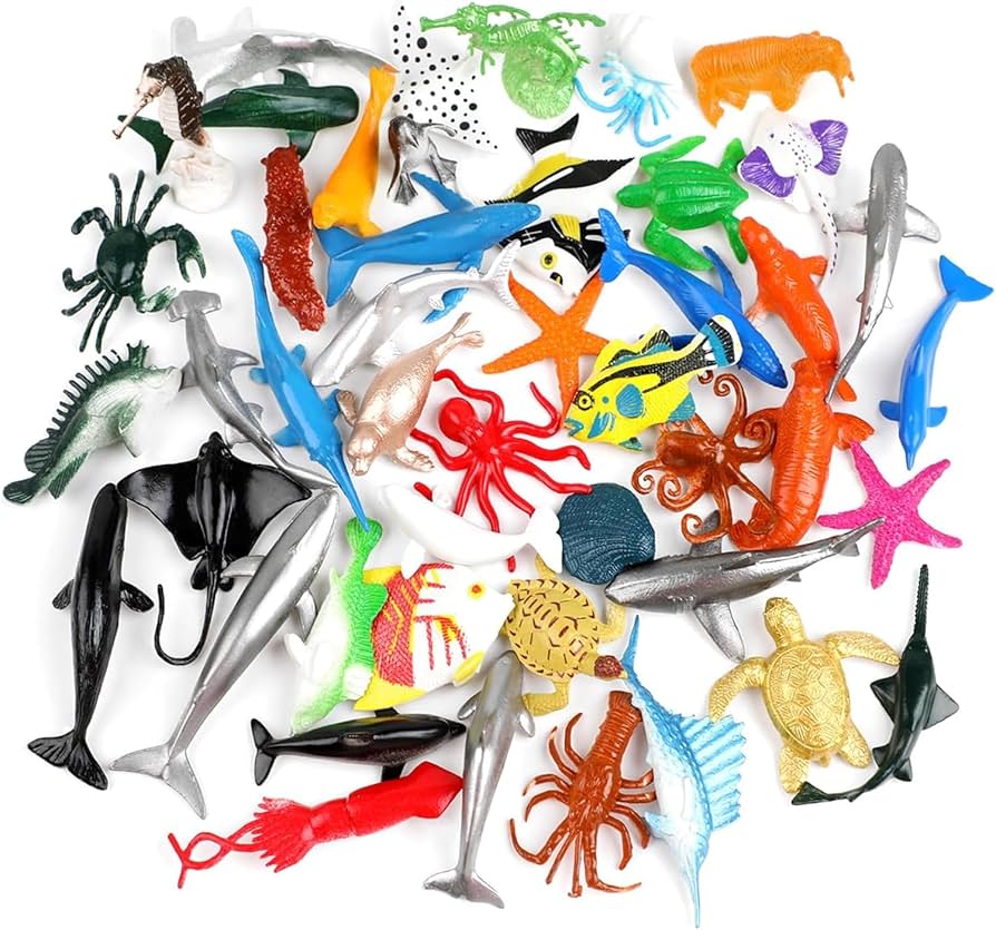12 / 24 Pcs - Ocean Creatures Sea Animal Kingdom Toy Set - Silicone Soft Rubber Fish Action Figure Under Water Character World Wild Fishes Animals Jungle Zoo - Big Large Size Animal For Kids Boys Girls Baby Toys