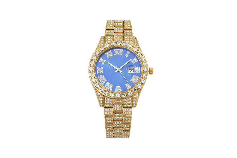 Gold watch with 2025 blue face womens