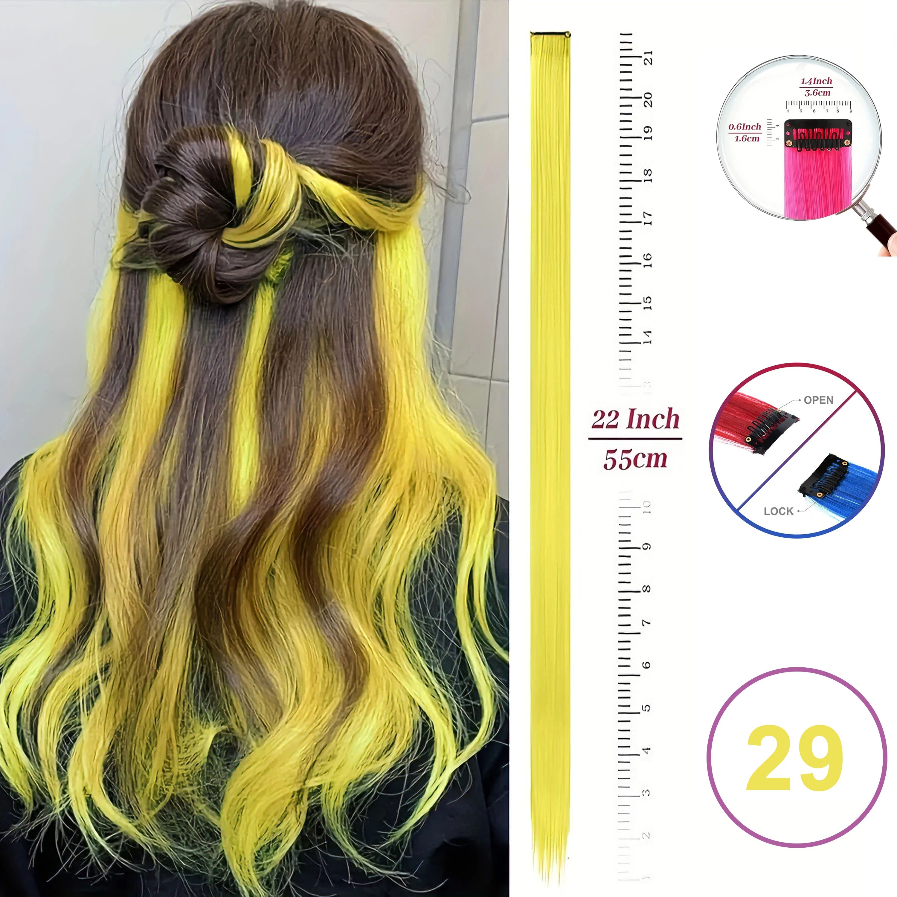 Hair Extensions Clip-In Neon Synthetic Hairpieces, 22" Straight Highlights for Kids & Girls – 1 Piece