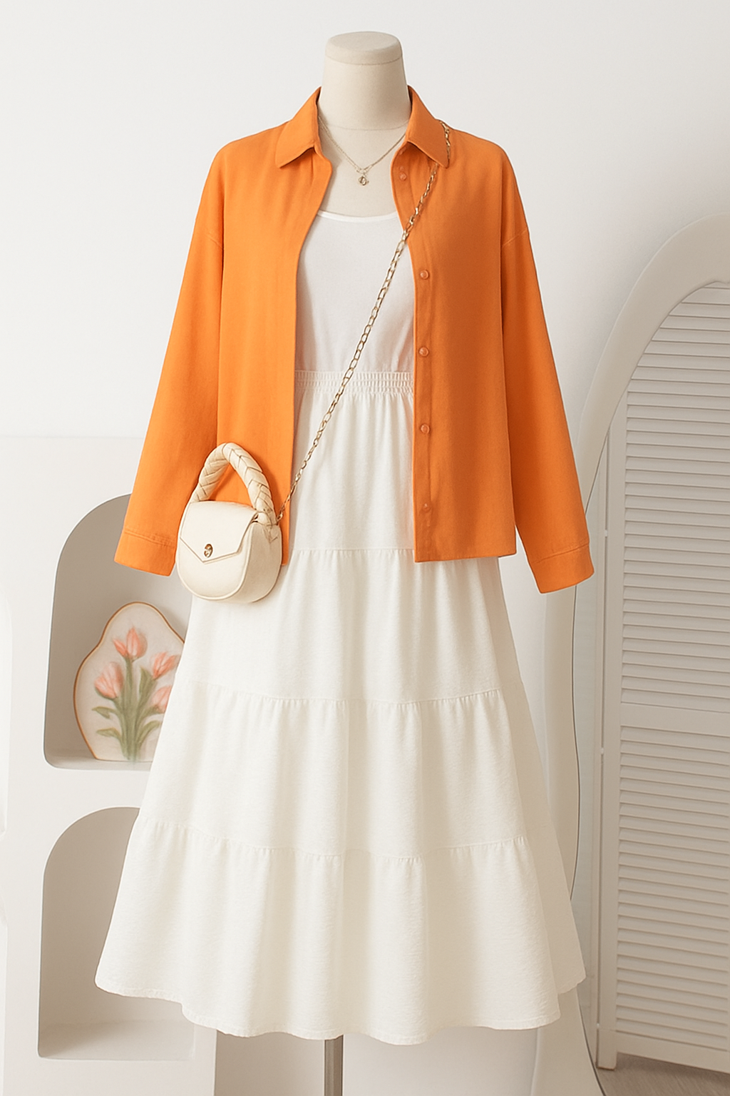 Western Wear Layered Maxi Dress Set for Girls – Elegant Button-Down Shirt with Flowy Tiered Inner Dress