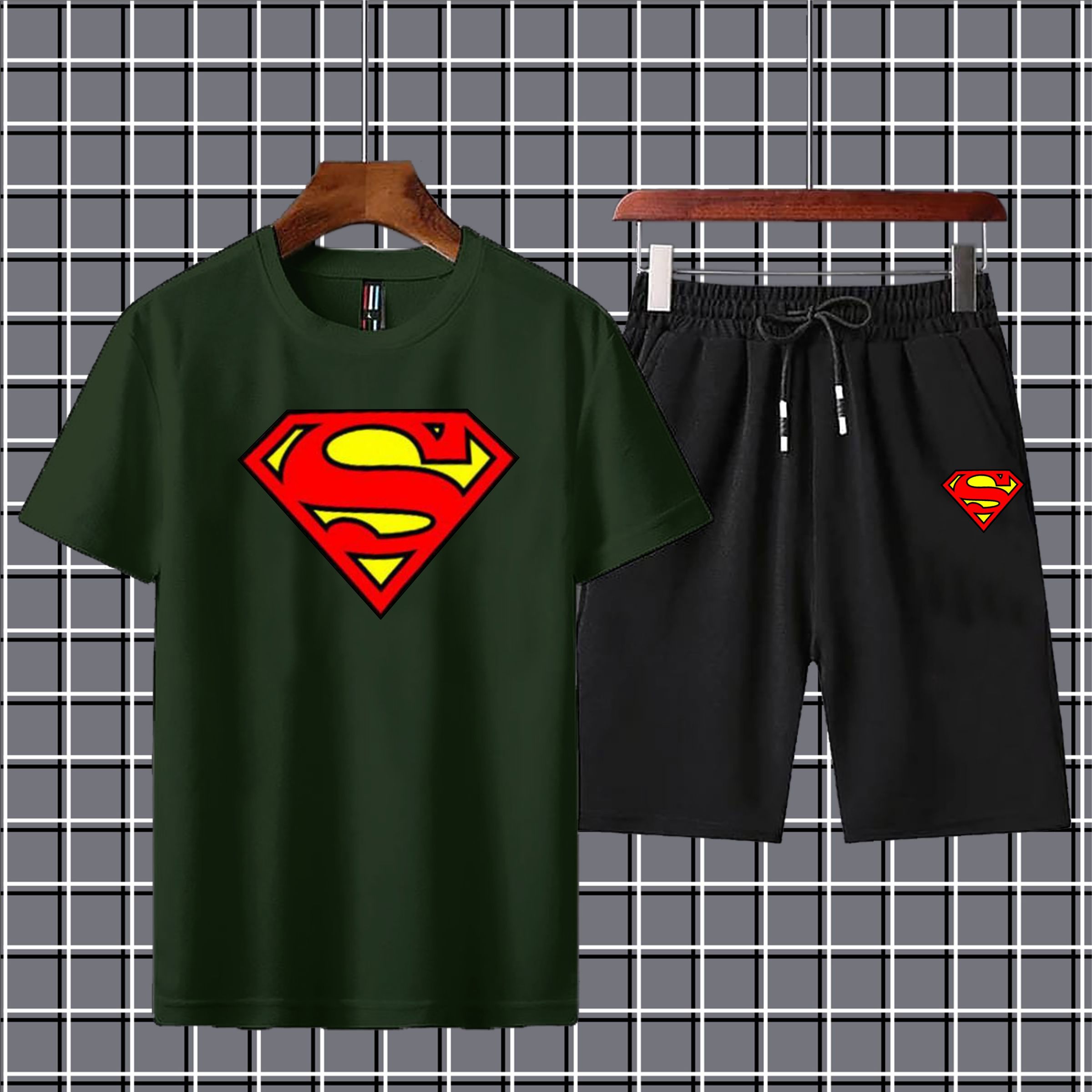 Superman printed summer tracksuit tshirt+short gym wear fabric soft & comfortable