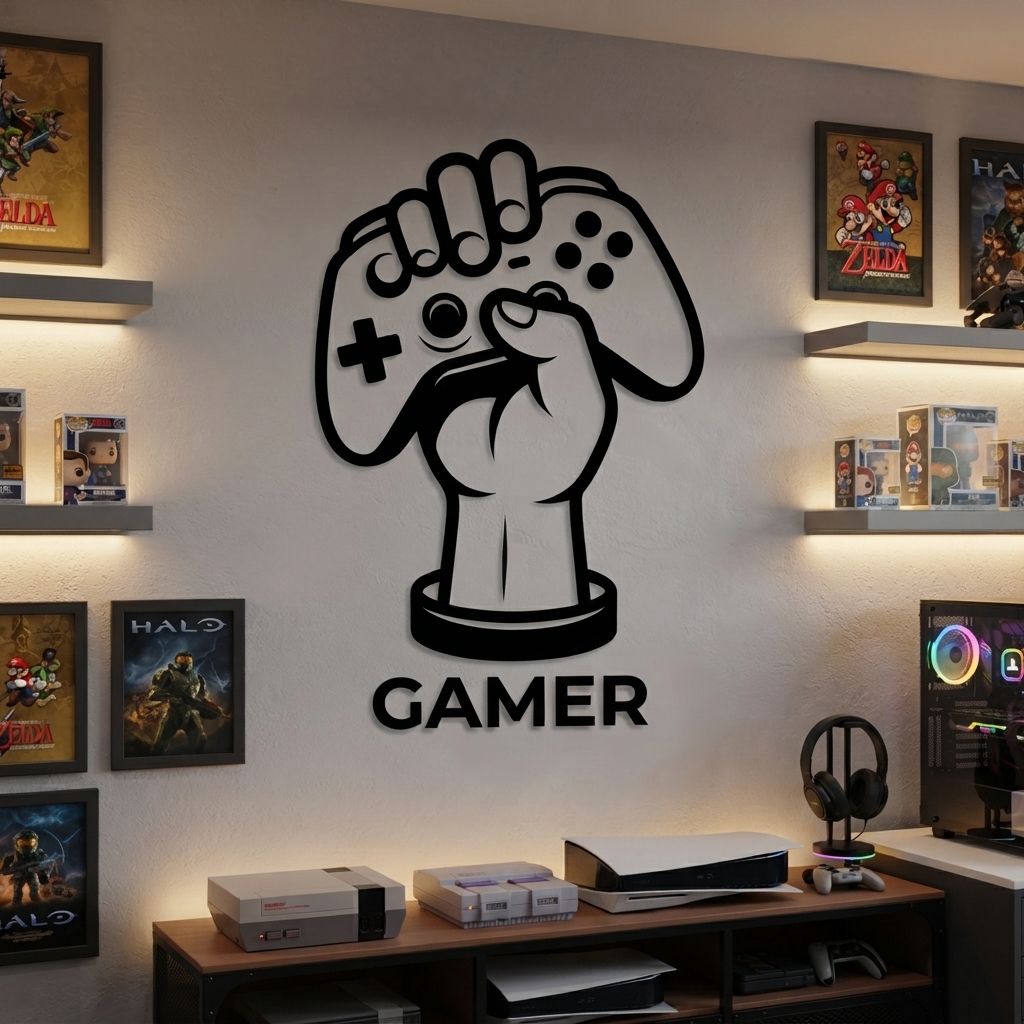 Gamer Hand with Console Wall Sticker PVC Vinyl Decal | Gaming Controller Wall Art | Gamer Room Bedroom Setup Decor | 12 x 18 Inch