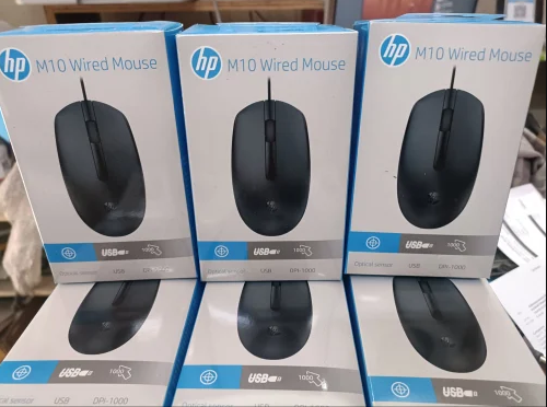 HP M10 Ergonomic Wired USB Mouse - High-Resolution Optical Sensor, Plug-and-Play, Black