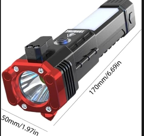 Multifunction 8in1 Portable Led Flashlight Rechargeable LED Torch Flashlight | Car Emergency Tool with Window Breaker Hammer | Cutter | Flashlight Household Rechargeable Ultra Strong Outdoor Bright Led Flashlight