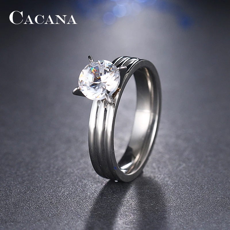 Woman Classic Design Stainless Steel Wedding Engagement Cubic Zircon Ladies Ring Jewelry