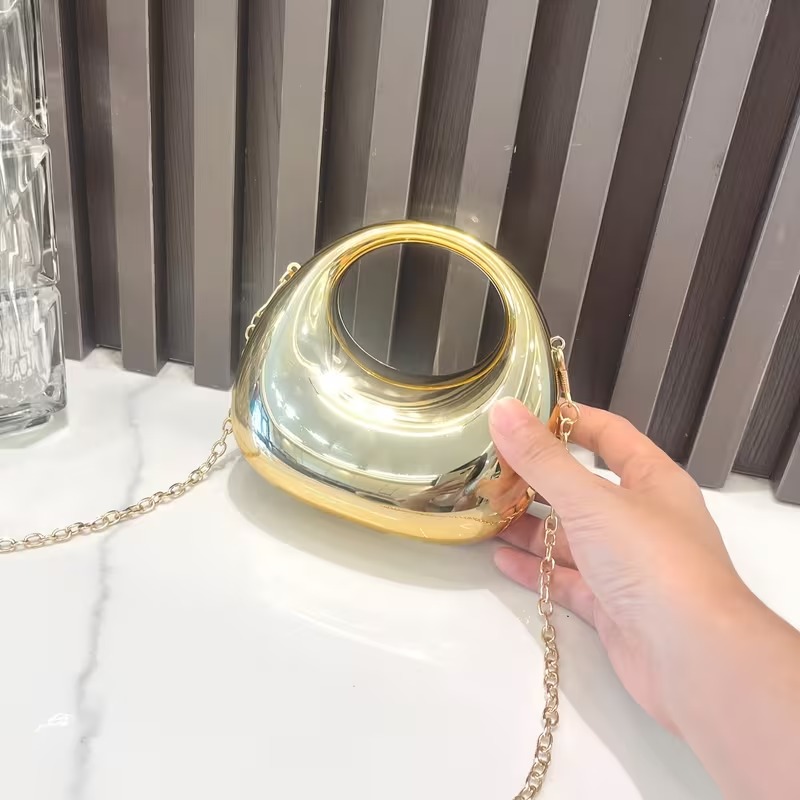 mini acrylic clutch half moon dsign shoulder bag for girlsMini Crescent Dinner Bag, Textured Acrylic Shoulder Chain Crossbody Purse, Clutch Alternative, Evening Bag, Creative Design, Stylish Crossbody, Lightweight Purse, Detachable Strap, Chain Strap Bag,