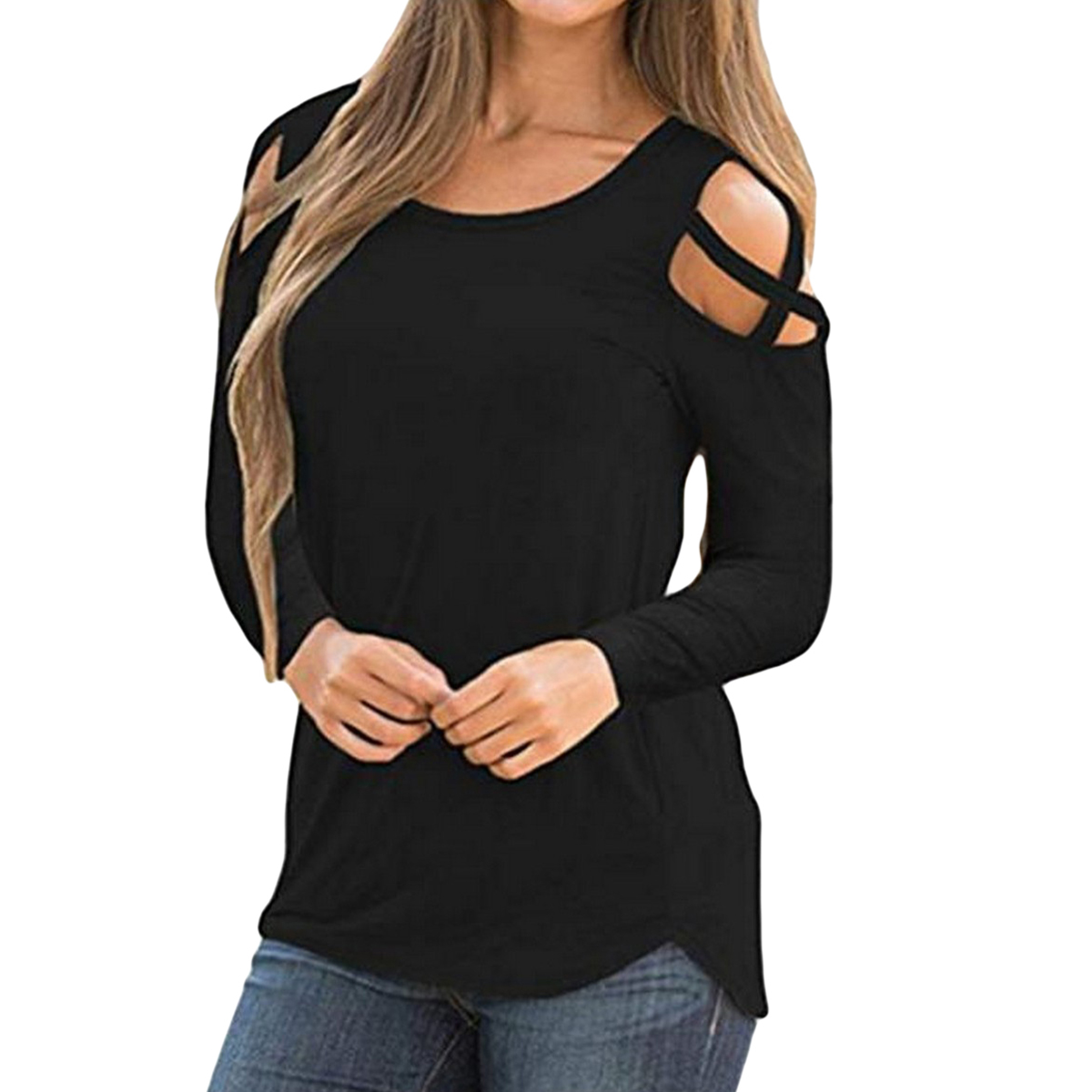 Cross Shoulder Ladies Shirt full sleeve t shirt, t shirts for women, shirts for women, womens blouses, ladies t shirt, ladies black t shirts