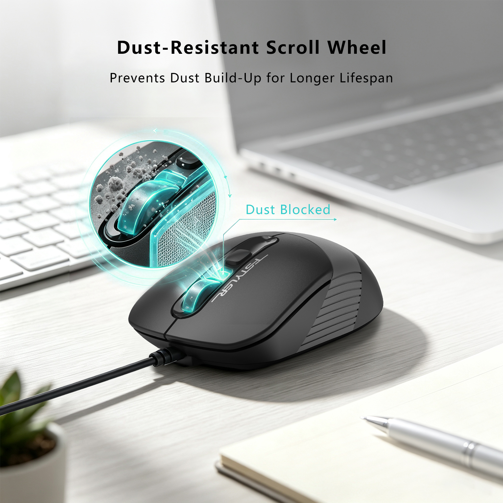 A4Tech FM10S FSTYLER - Silent Click -1600 DPI Optical Mouse - Symmetric Design - Ambidextrous - USB Cable - For PC/Laptop