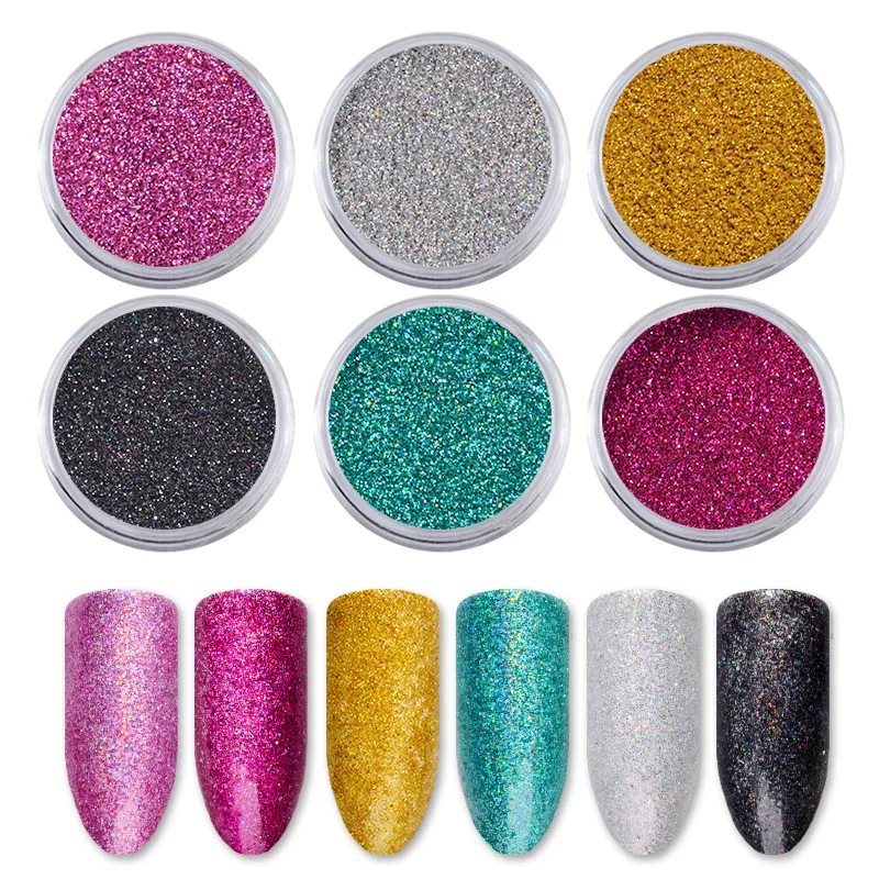 6 / 12 Pcs - Nail Glitter Powder MultiColor Dust Glitter Powder For Nail Art and Craft - Sequin Nails Dusty Chunky Body Hand Manicure Decoration Eyeshadow Makeup Loose Sparkling Dazzling Pigment Shimmer Eye Shadow Powder