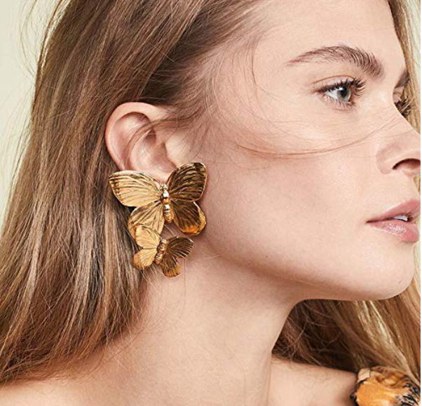 Gold Earrings For Women For Girls Gold Big Butterfly Earrings Big Dainty Gold Drop Earrings Statement Charm Earring Gift For Girls Butterfly Earrings