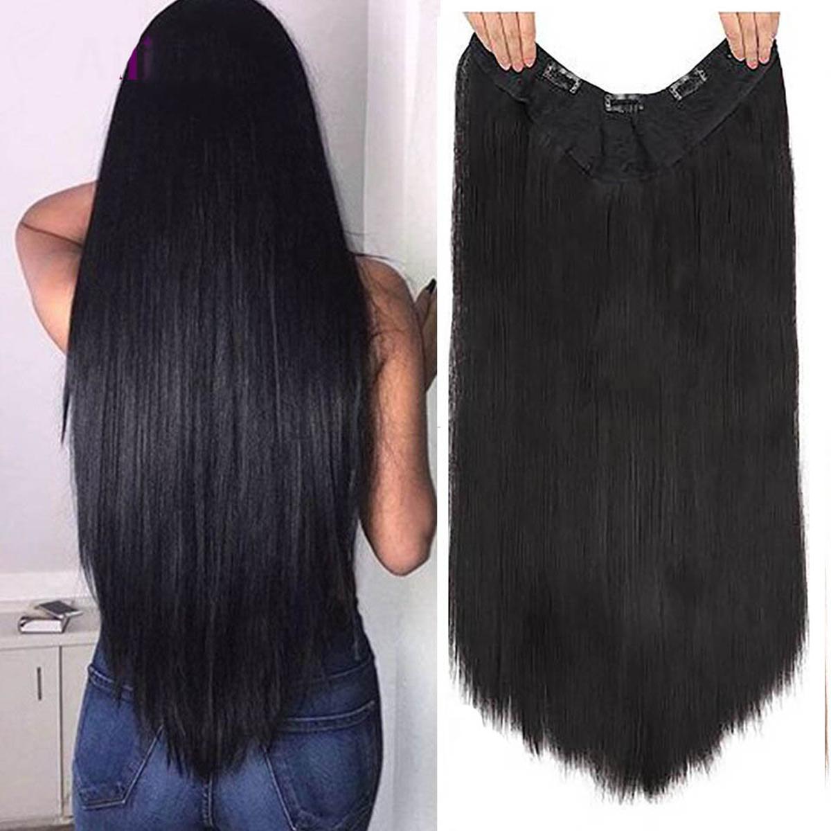 32  inch Mate Black Hair Extension For Girls in Clips Straight