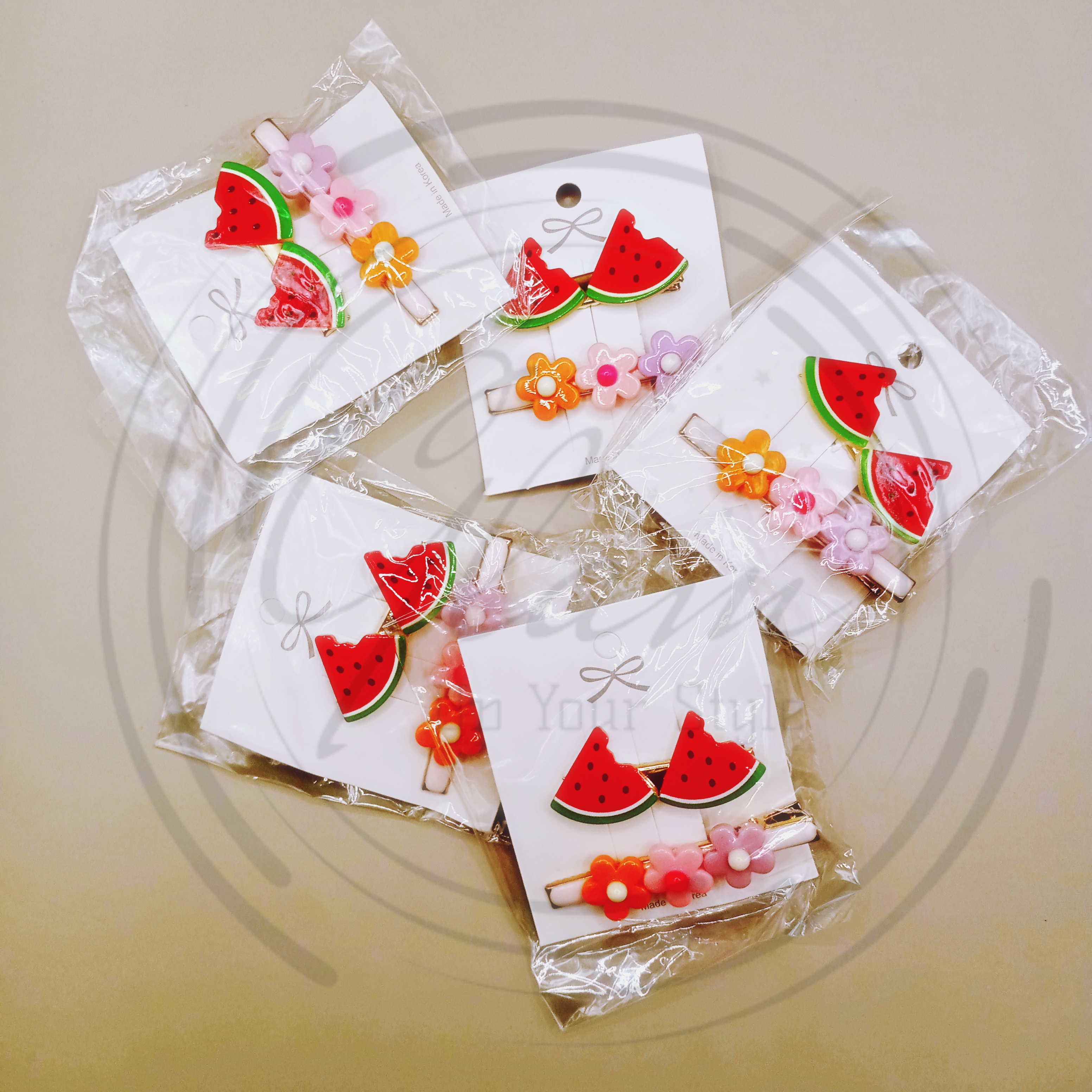 A Pack of 2 Korean Style Hair Pins Watermelon and Flower Shape: Add a Splash of Playful Elegance to Your Hairstyle