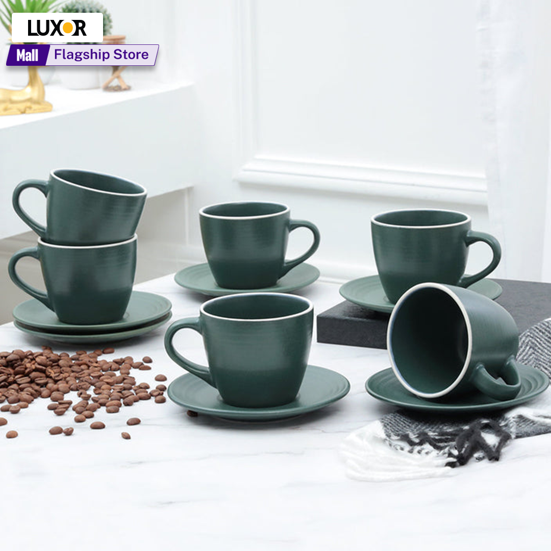 Ceramic Tea Cup Set with Saucer 12 Pcs Tea Cups Set of 6 Classical